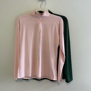 Set of 2 Realessentials Size M 1/4 Zip Long Sleeve Tops Pink Green